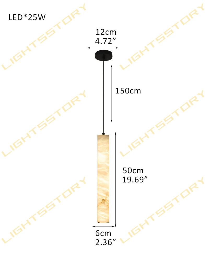 Tubular Bells Alabaster Cylinders LED Pendant Lamp Aged Brass/Black | Horizonal & Vertical D6*H50CM D2.36”*H19.69" White + Black Vintage Simple Hanging Lamp