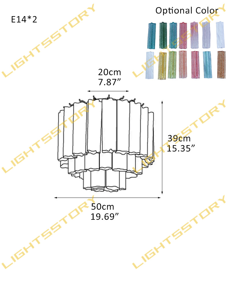 Cortina Ghiaccio Murano Glass Multi Tiered Cascading Glass Ceiling Light - Hand-Blown Concentric Fluted Glass Swirls, Flush Mount - Bedrooms, Hallways, Bathrooms & Living Rooms