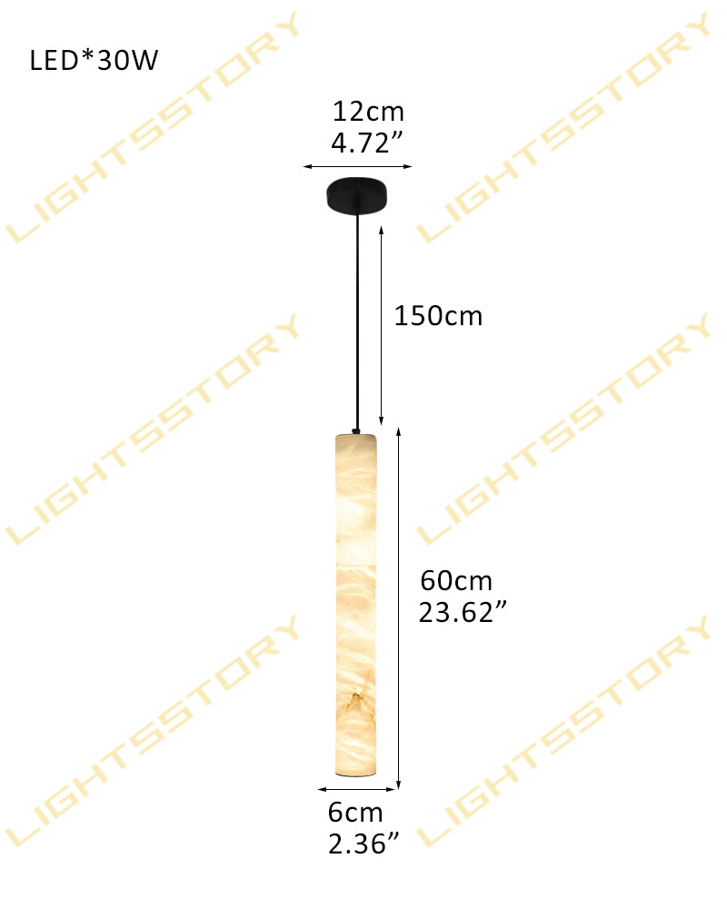 Tubular Bells Alabaster Cylinders LED Pendant Lamp Aged Brass/Black | Horizonal & Vertical D6*H60CM D2.36“*H23.62" White + Black Vintage Simple Hanging Lamp