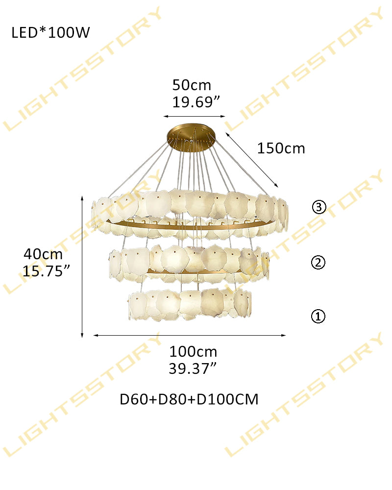 Alabaster Stairwell Chandelier. Modern High Ceiling Statement Light. 3 Tier-D60+D80+D100CM White + Gold American Vintage chandelier lamp