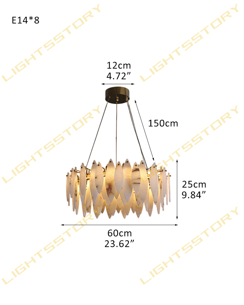 Modern Chandelier Alabaster Lighting Multi-Tier Round Design in Brass/Black Metal 8 light - D60*H25CM D23.62"*H9.84" Brass + White Luxury Modern Chandelier