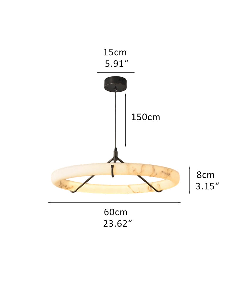 Alabaster Circular Halo Ring Cradled Arch Pendant Light - Natural Spanish Alabaster - Living Rooms & Dining Rooms