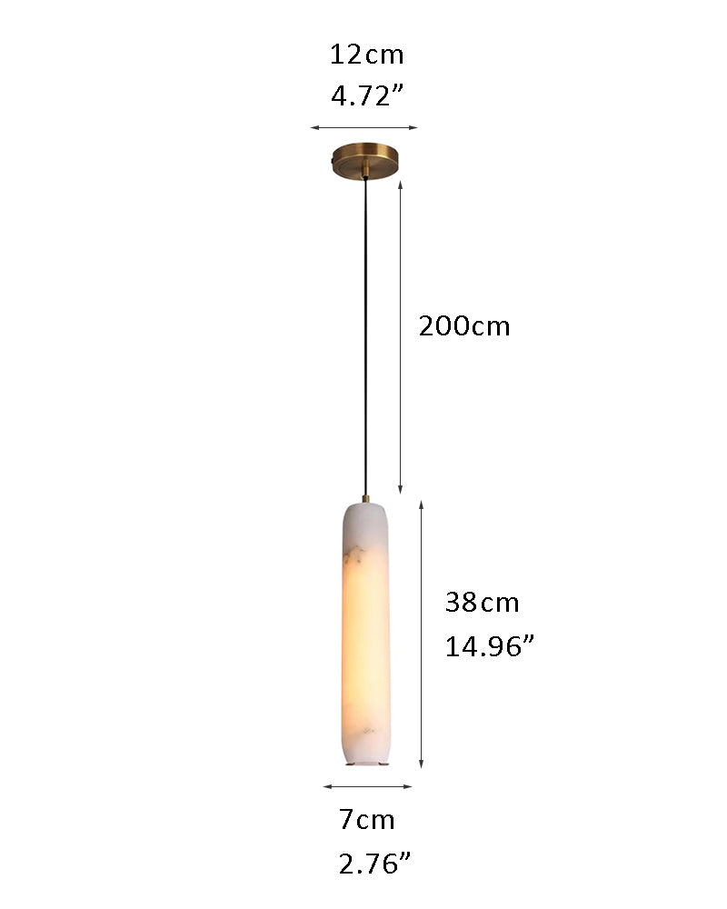 White marble pendant lamp with brass hardware and dimensions for kitchen island lighting