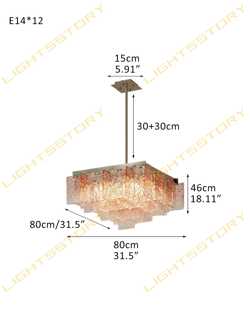 LightsStory Textured Glass Geometric Chandelier - Pink Glass Plate Installation
