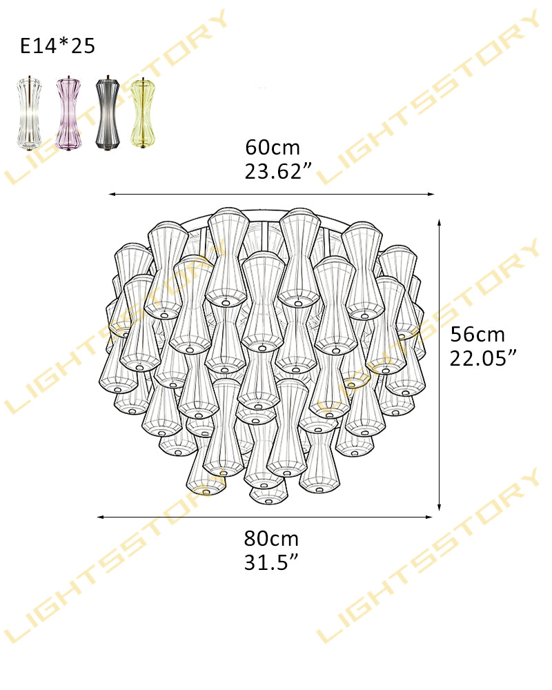 LightsStory Multi-Tiered Flush Mount Ceiling Light - Clear & Amber Glass - Low Profile Luxury Interiors