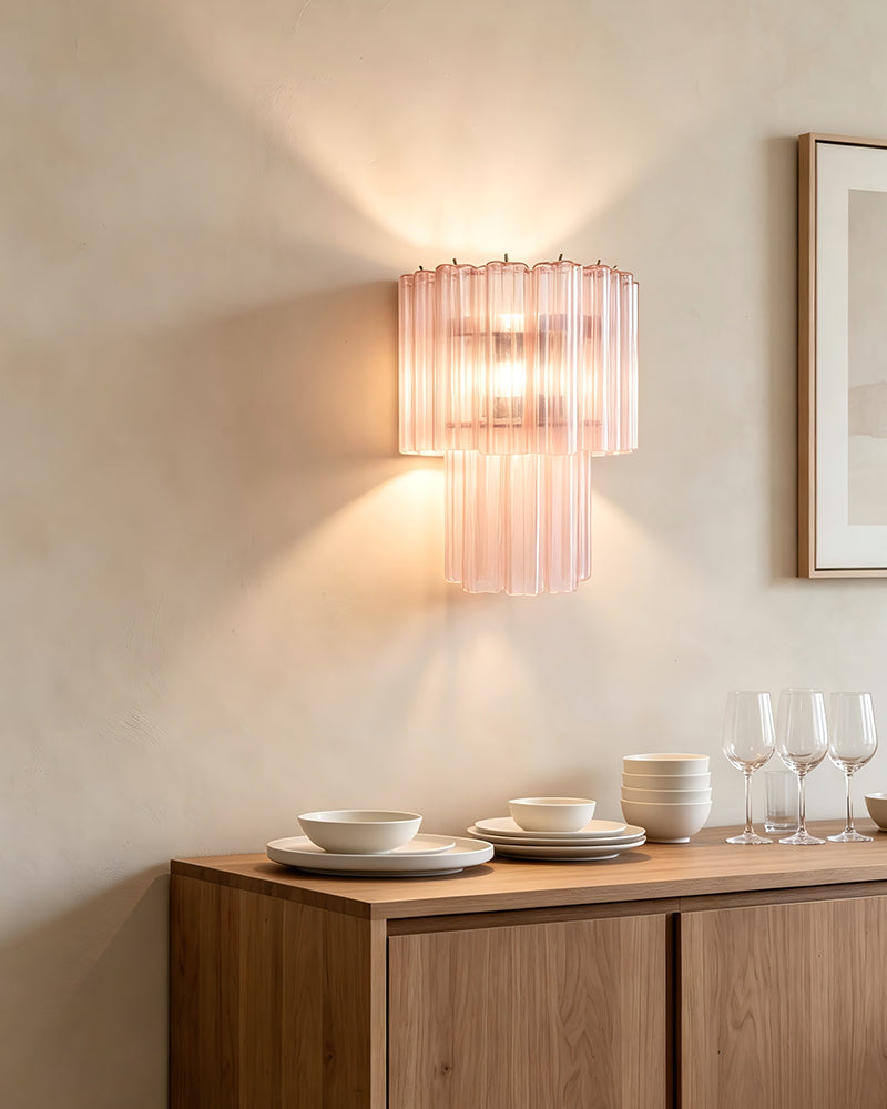 Cortina Statement Pink Murano Glass Tubes Wall Light - Artistic Wall Sconces - Bedrooms, Hallways & Bathrooms