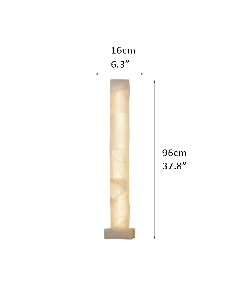 Dimensions and design details of a tall alabaster column floor lamp