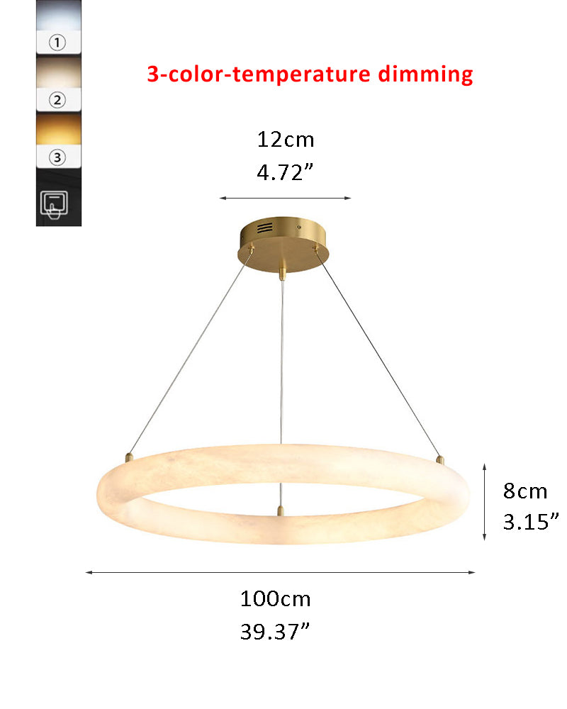 Vintage Alabaster Torus Single Ring LED Pendant Light by 3-color-temperature dimming