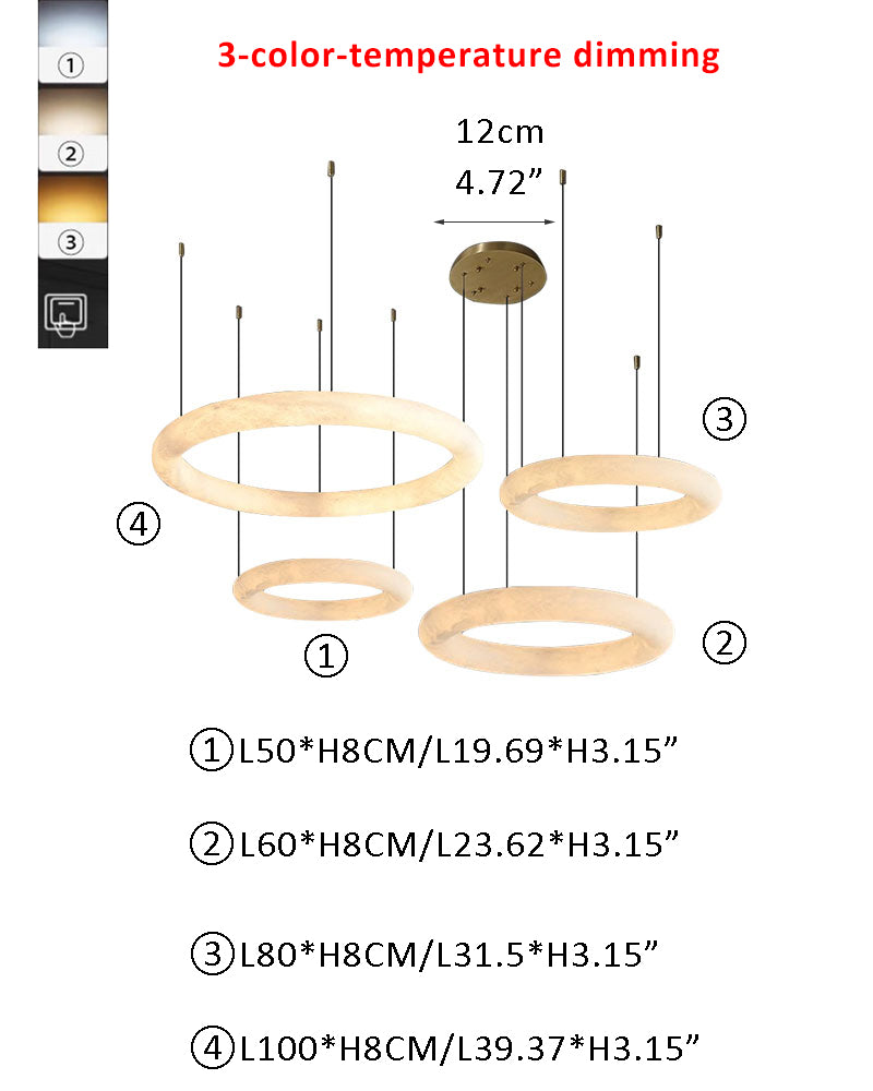 Thickness 10cm Alabaster Torus Triple Ring LED Pendant Light by 3-color-temperature dimming