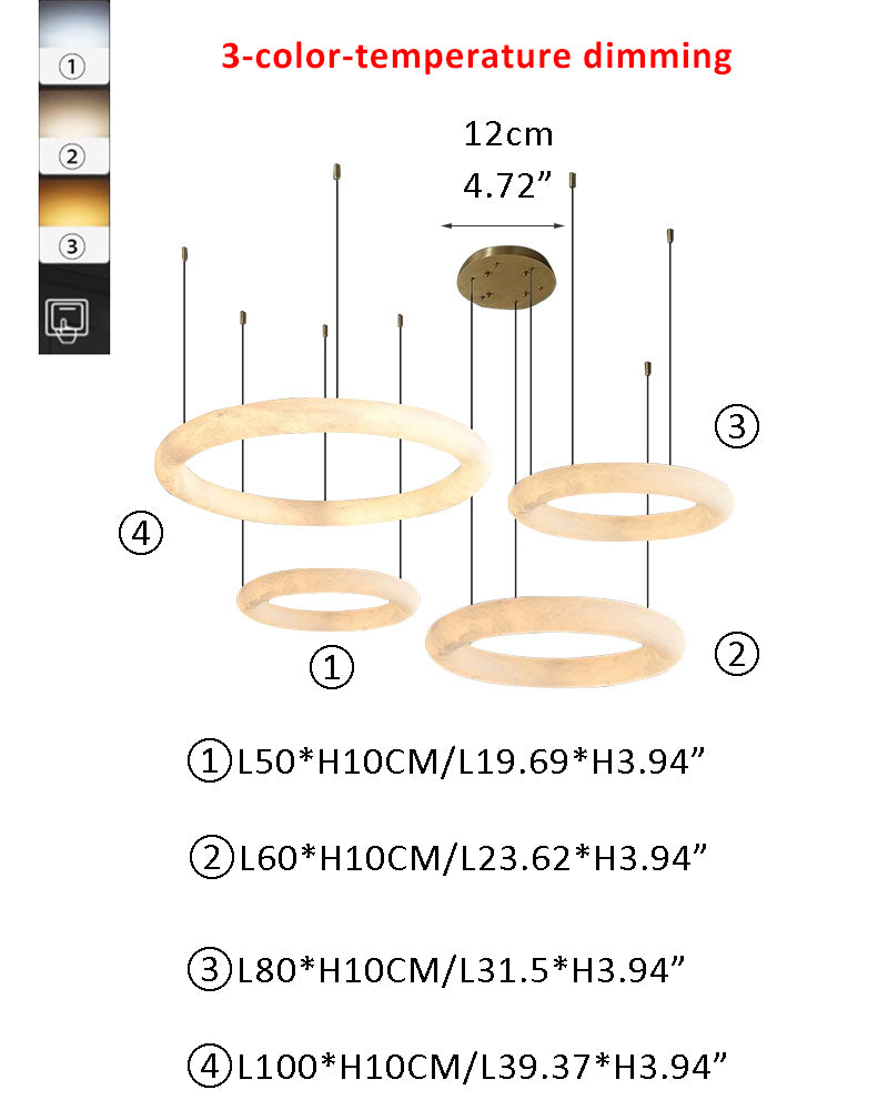 Thickness 10cm Alabaster Torus Triple Ring LED Pendant Light by 3-color-temperature dimming