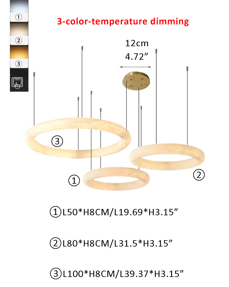 Thickness 10cm Alabaster Torus Triple Ring LED Pendant Light by 3-color-temperature dimming