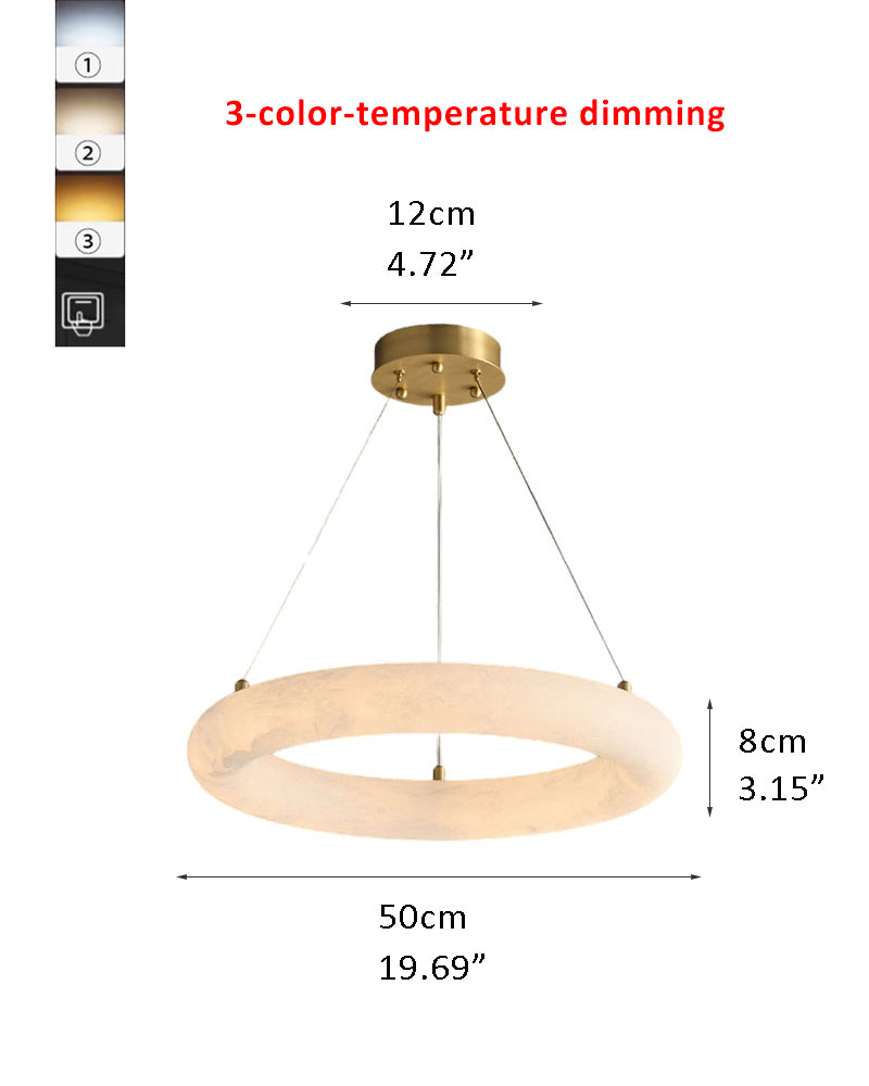 Alabaster Torus Double Ring LED Pendant Light by 3-color-temperature dimming with thickness 10cm