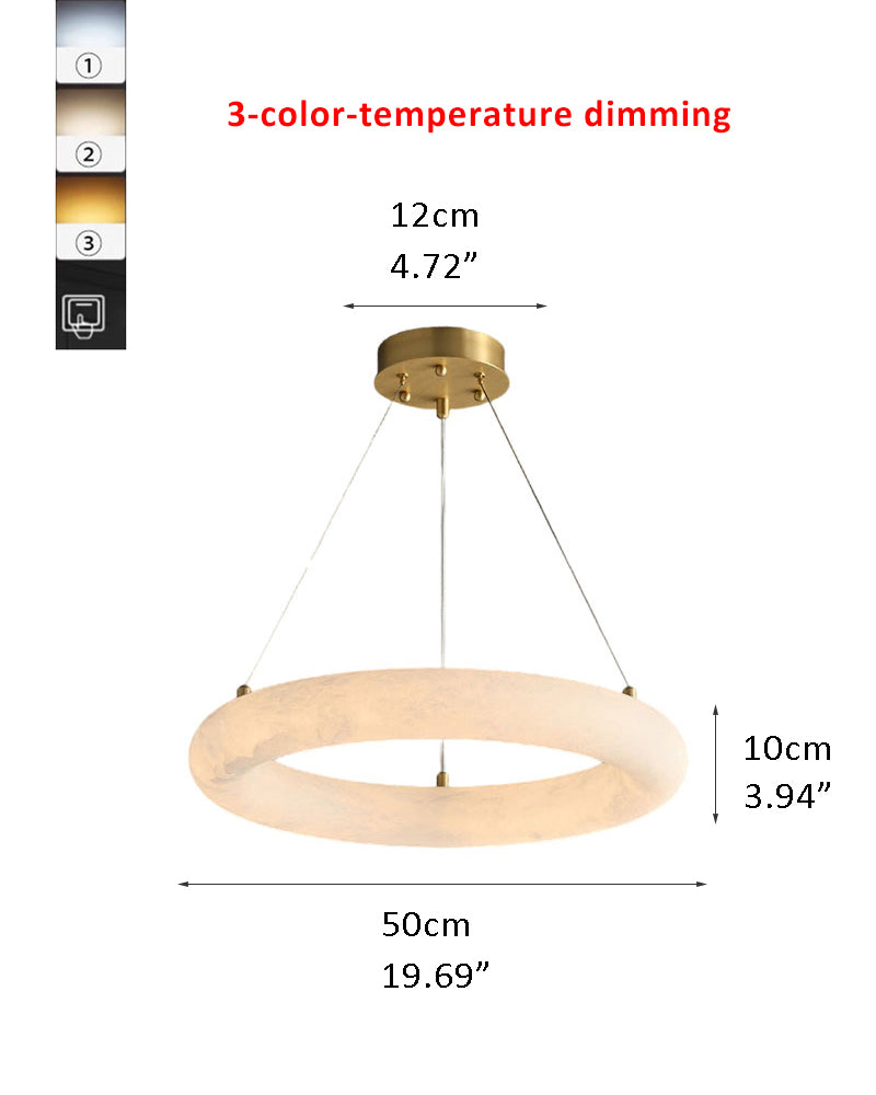 Alabaster Torus Double Ring LED Pendant Light by 3-color-temperature dimming with thickness 10cm