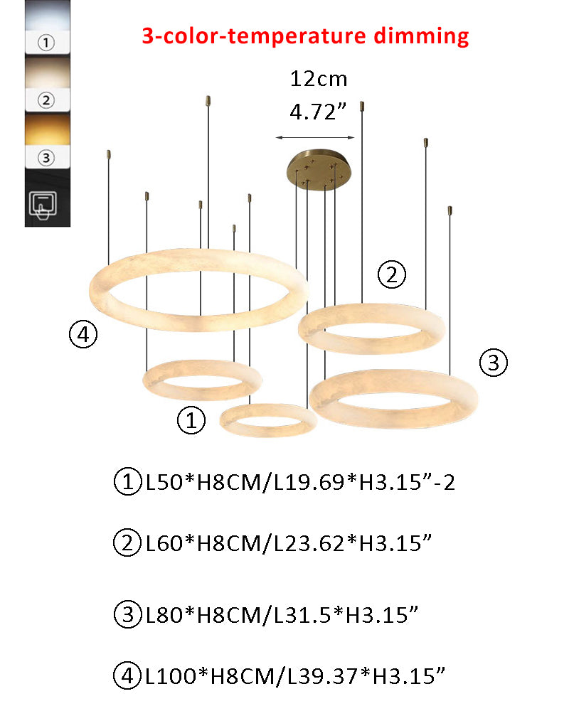 Slim Marble Double Torus Ring LED Pendant Light by 3-color-temperature dimming