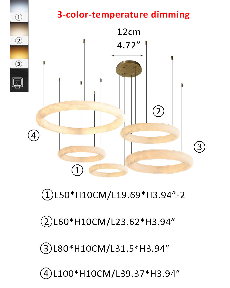 Thickness 10cm Alabaster Torus Triple Ring LED Pendant Light by 3-color-temperature dimming