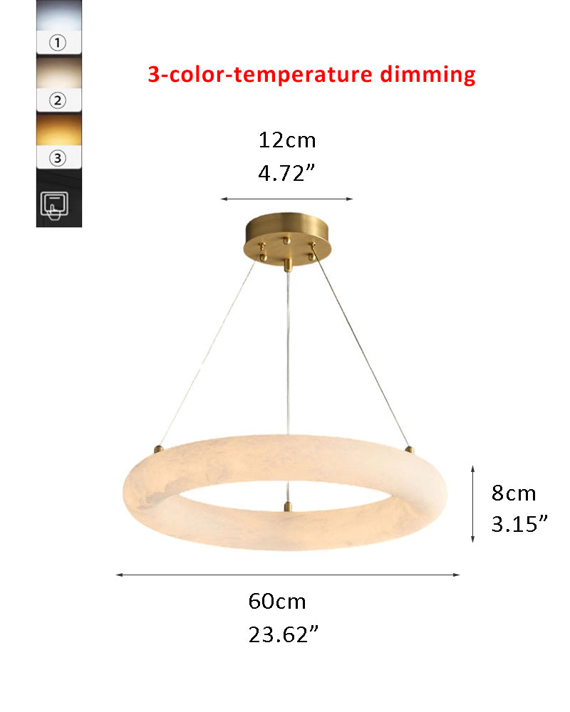 Thickness 10cm Alabaster Torus Triple Ring LED Pendant Light by 3-color-temperature dimming