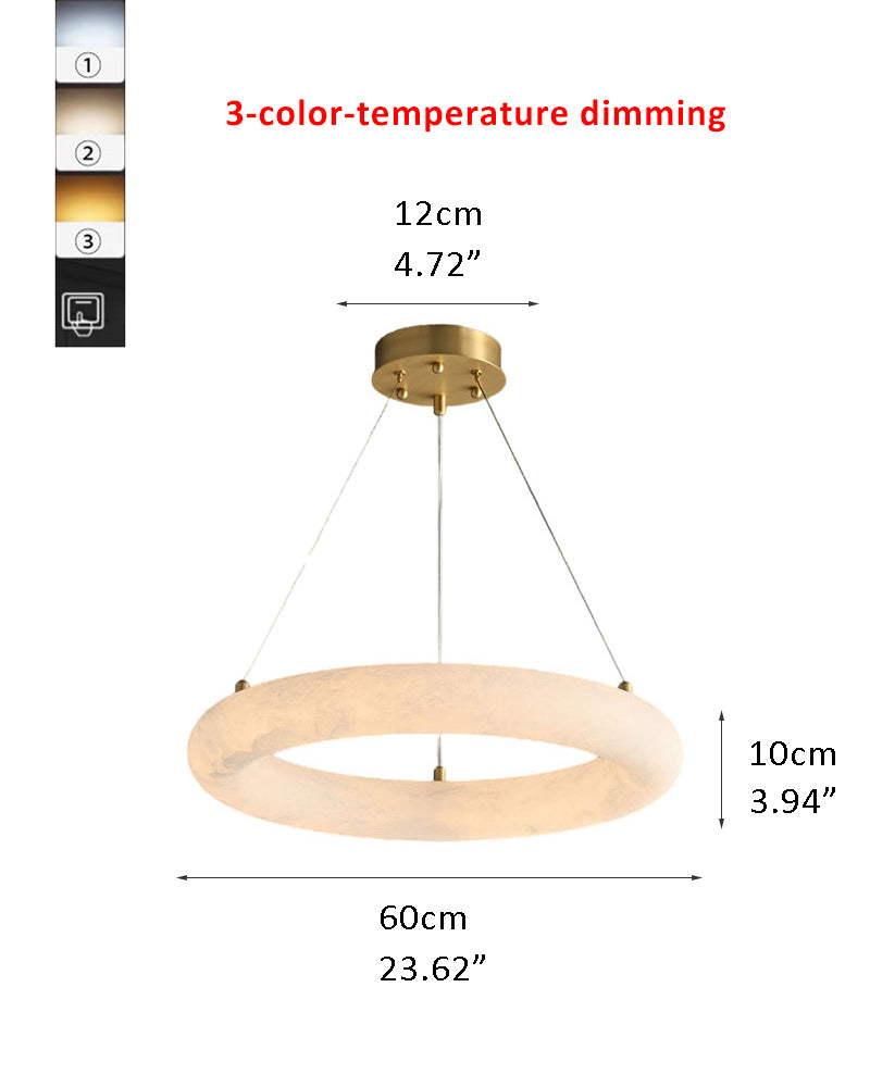 Vintage Alabaster Torus Single Ring LED Pendant Light by 3-color-temperature dimming