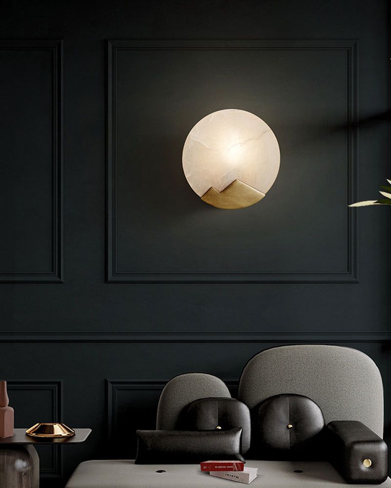 Elegant alabaster marble LED wall light with mountain shape in contemporary living room