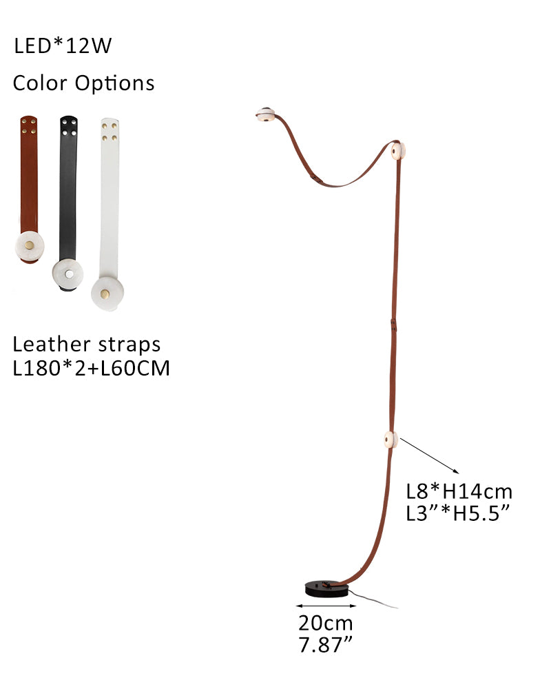 Modern Brass LED Alabaster Snaps Wall Sconce with Leather straps in Brown/Black/White Finish