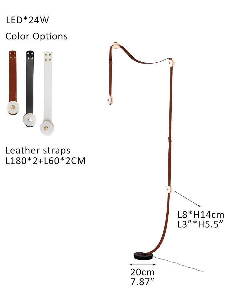 Modern Brass LED Alabaster Snaps Wall Sconce with Leather straps in Brown/Black/White Finish