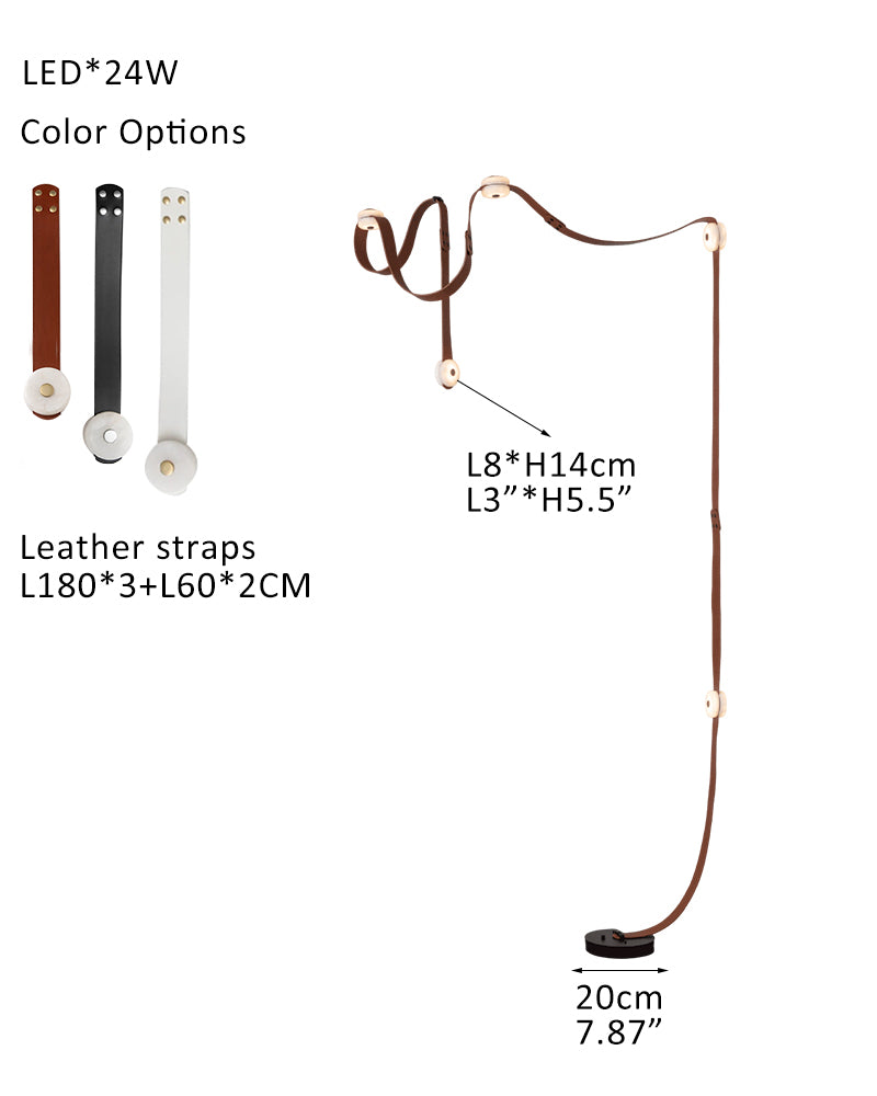 Modern Brass LED Alabaster Snaps Wall Sconce with Leather straps in Brown/Black/White Finish