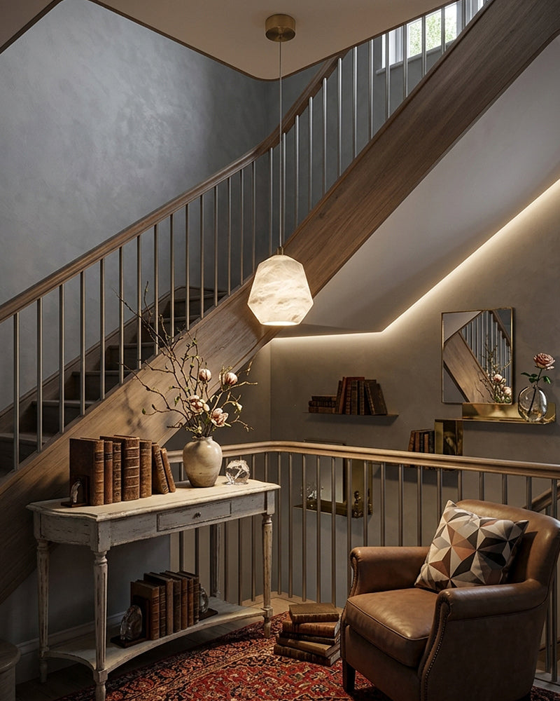 Alabaster Lantern Globe Pendant Light - Natural Spanish Alabaster, Lux Gold Trim - Kitchens, Dining Rooms & Living Rooms