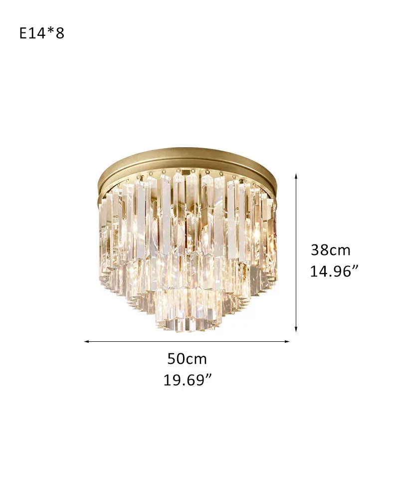 Aurelia Series Prismatic Drum Chandelier | Triple Tier K9 Crystal Pure K9 crystal strips, Premium Gold finish for Grand Foyers and Dining Rooms 3-Tier-D50*H38CM D19.69“*H14.96" Gold Flush Mounted Ceiling Lamp