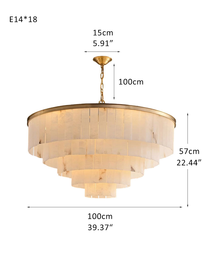 18-light Alabaster Round 5 Tier Chandelier lamp in brass for living room, bedroom, kitchen