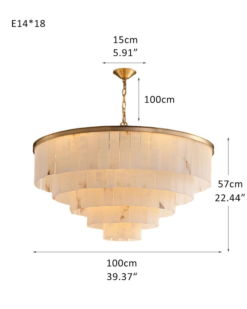 7-layer round alabaster chandelier dimensions with gold finish for modern interiors.