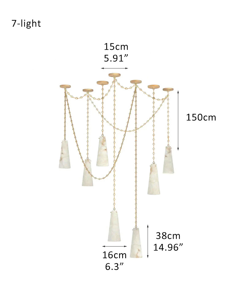 LightsStory Series Geometric Chandelier | Double Pendant Clustered Silhouette Translucent Natural Alabaster and Brass, Premium Brass and Black finish for Modern Dining Rooms and Kitchen Islands 7-light-D16*H38CM D6.3*H14.96" White + Brass Vintage Simple Pendant Lamp