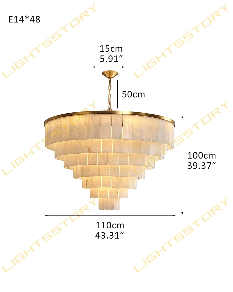 Stowe Alabaster Swirl Multi Tiered Panel Chandelier - Natural Spanish Alabaster, Lux Gold Trim - Living Rooms, Bedrooms, Dining Rooms