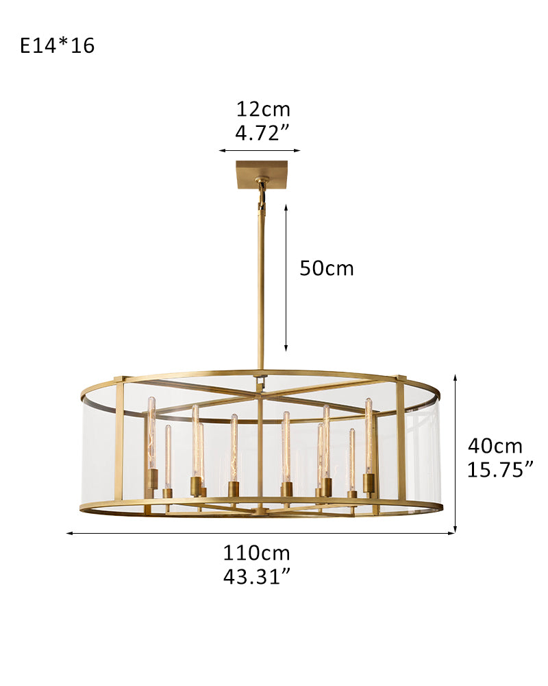 Farmhouse Halogen Lighting Glass Lantern Rectangle Chandelier 55“71” Brushed Brass/Black Steel Frame