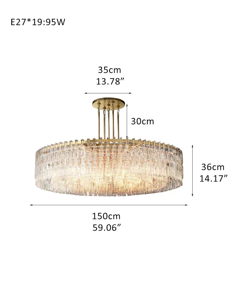 LightsStory Series Prismatic Chandelier | Linear Rectangular Hand-set Prismatic Crystals and Interlocking Steel, Dual-Tone Satin Gold and Matte Black for Entryways, Dining Areas, and Bedrooms D150*H36CM D59.06*H14.17" American chandelier