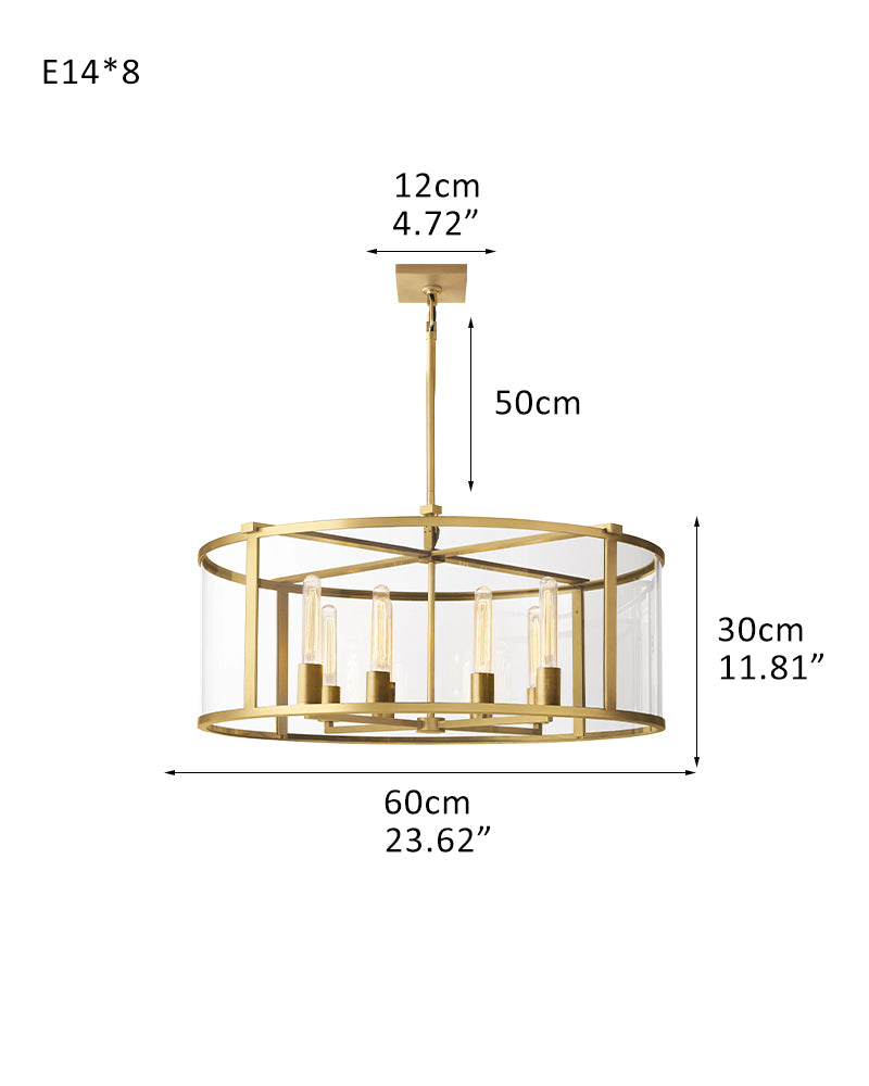 Farmhouse Halogen Lighting Glass Lantern Rectangle Chandelier 55“71” Brushed Brass/Black Steel Frame