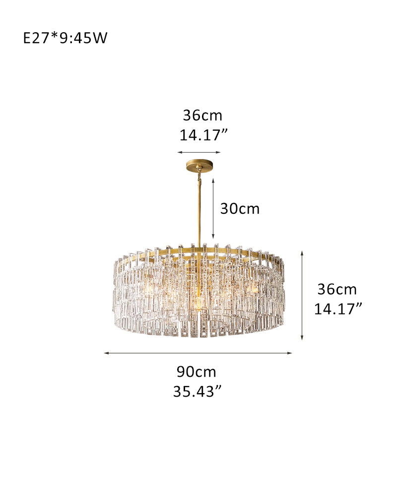 Gold Stainless-steel rectangle crystal glass Chandelier, Dia 46",60"