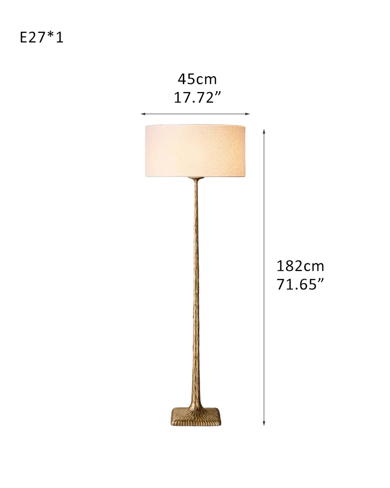 E27 Copper/Black high floor lamp with fabric lampshade and forged slender texture,24" Dia