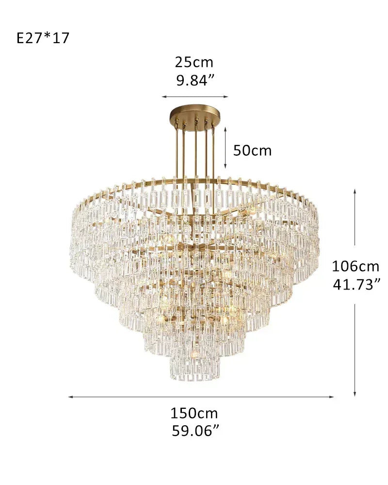 Montreux Series Prismatic Chandelier | Triple Tier Prismatic Crystal Hand-Set Prismatic Crystals and Interlocking Steel Chains, Dual-Tone Gold or Matte Black finish for Grand Entryways, Dining Areas, and Bedrooms 5-tier-D150*H106CM D59.06“*H41.73" Gold American chandelier