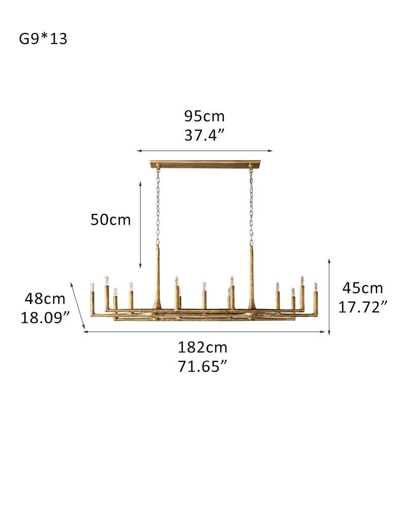 Forged Rectangle Chandeliers in brushed copper/black,11/13/17 lights,54“72”96" Dia