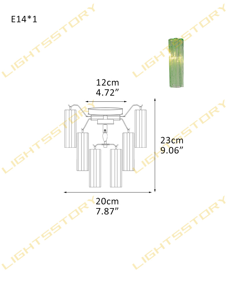 6/8 lights Compact Murano Small Ceiling Light Glass Replacement | Flower Glass Shade 1 light -D20*H23CM D7.87"*H9.06"(6 tubes) Gold + Green Glass Modern Ceiling lamp