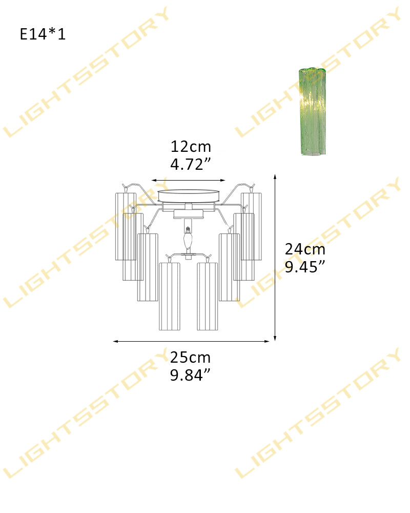 6/8 lights Compact Murano Small Ceiling Light Glass Replacement | Flower Glass Shade 1 light -D25*H24CM D9.84"*H9.45"(8 tubes) Gold + Green Glass Modern Ceiling lamp