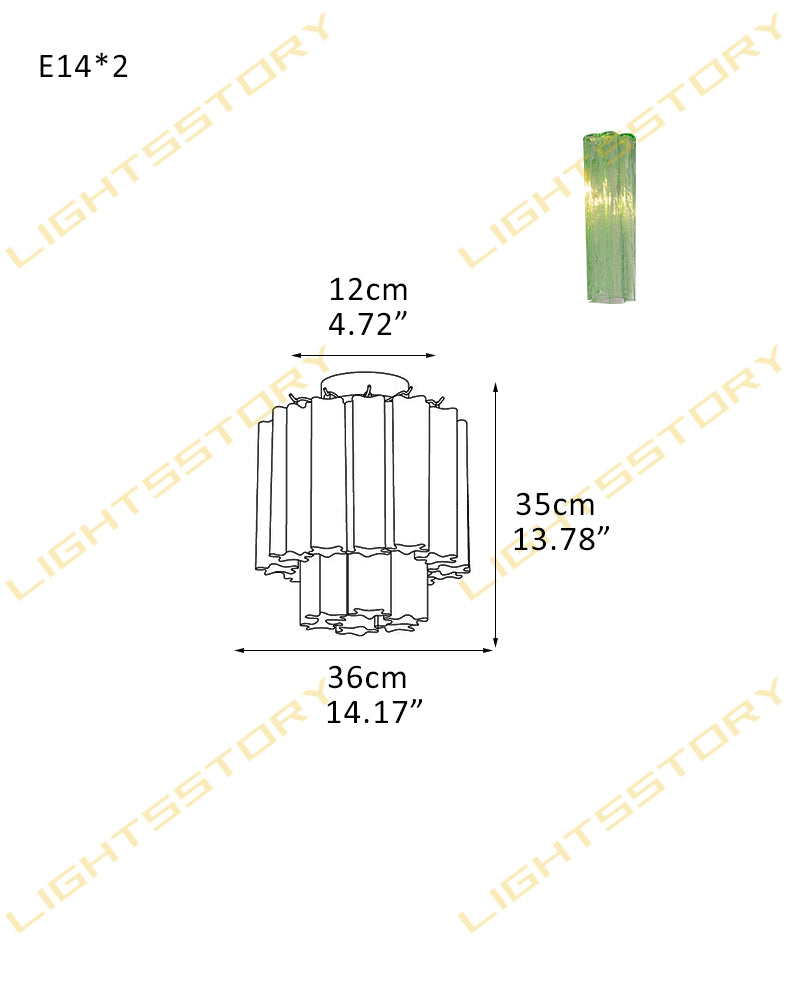 Hand-blown 18 Glass Tubes Modern Minimalist Flush Mount Ceiing Lamp Over Dining Table 2 light -D36*H35CM D14.17"*H13.78"(8 tubes) Gold + Green Glass Modern Ceiling lamp