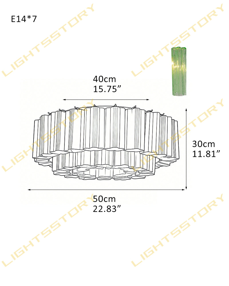 LightsStory Series Prismatic Semi-Flush Ceiling Mount | Star-Shaped Hand-blown authentic Murano glass tubes, Aged Brass and Black frame with gold accents for Living Rooms and Entryways 7-light-D58*H30CM D22.83"*H11.81"(42 tubes) Gold + Green Glass Flush Mounted Ceiling Lamp