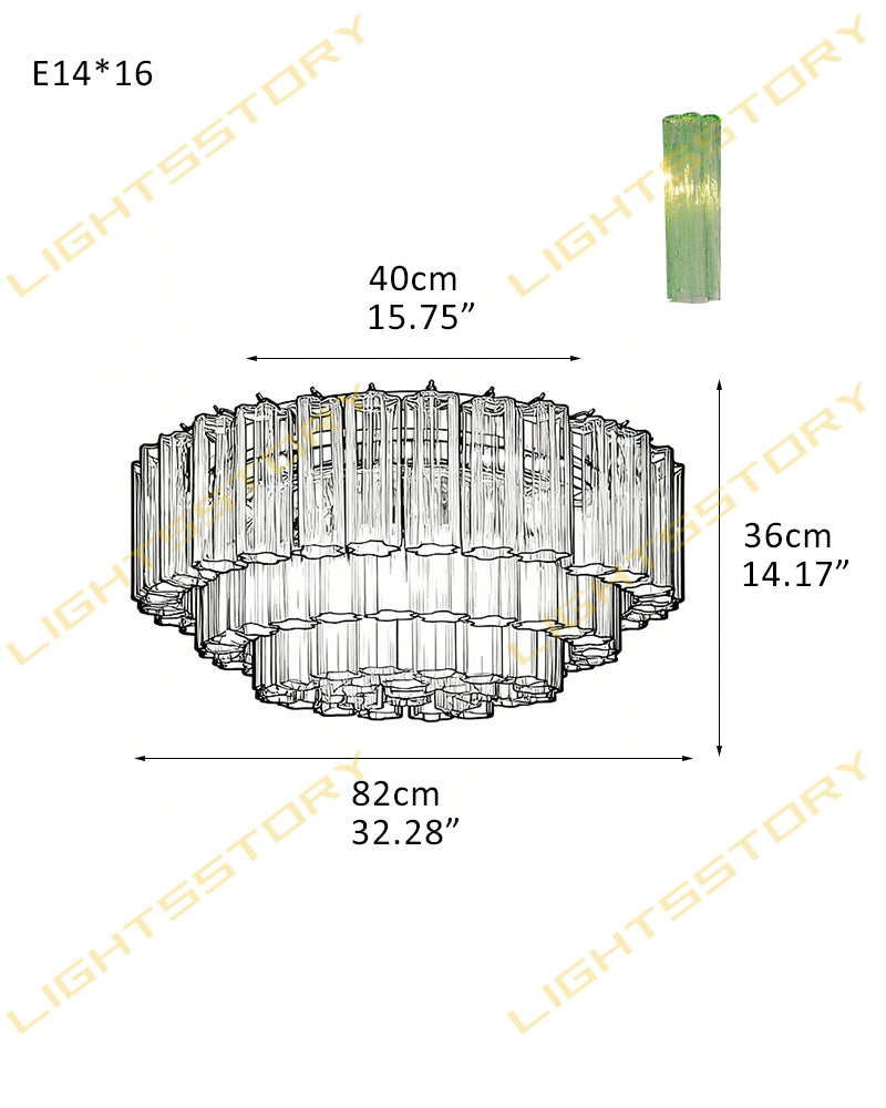 Exquisite Murano Colorful Glass Ceiling Lamps Wide 32in Aged Brass/Black Framework for Foyer Entrance 16 light-D82*H36CM D32.28"*H14.17"(79 tubes) Gold + Green Glass Flush Mounted Ceiling Lamp
