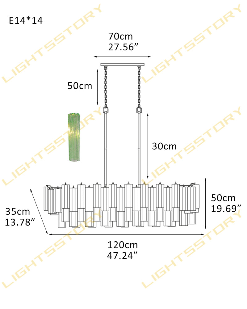 10/14/20/25 light Linear Large Murano Colorful Glass Chandelier in Brass/Chrome Hardwared 14 light-L120*W35*H50CM L47.24"*W13.78"*H19.69" Luxury Modern Chandelier