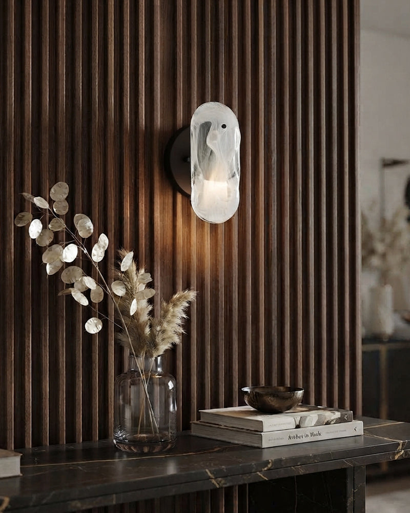 Etienne Glass Petal and Gold Trim Wall Light Sconce - Semi Flush Mount, Lux Gold Trim - Living Rooms, Bathrooms, Vanities & Hallways