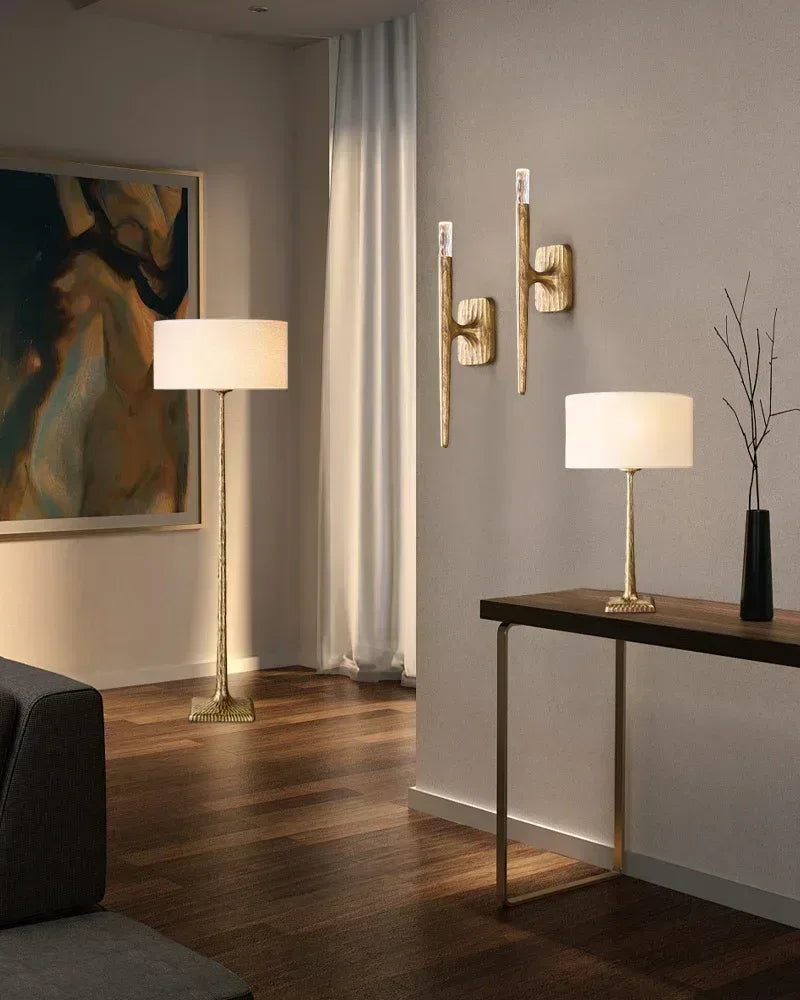 LightsStory Series Geometric Floor Lamp | Slender Tapered Frame Forged Copper and Black Metal with Fabric Lampshade, Artisan-Crafted Copper and Black finish for Modern Living Rooms and Reading Nooks Vintage Floor Lamp