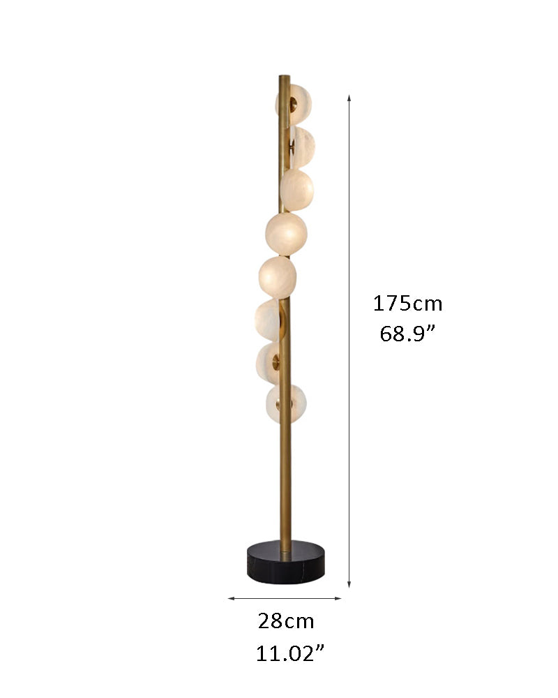 Vertical Brass skinny floor lamp with Alabaster Globes for bedroom, corridor, studying