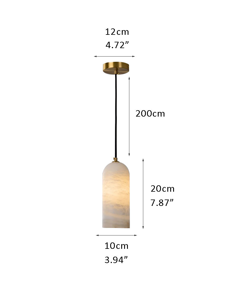 Marble pendant lamp dimensions: 200cm height, 12cm width, 10cm depth, elegant design.