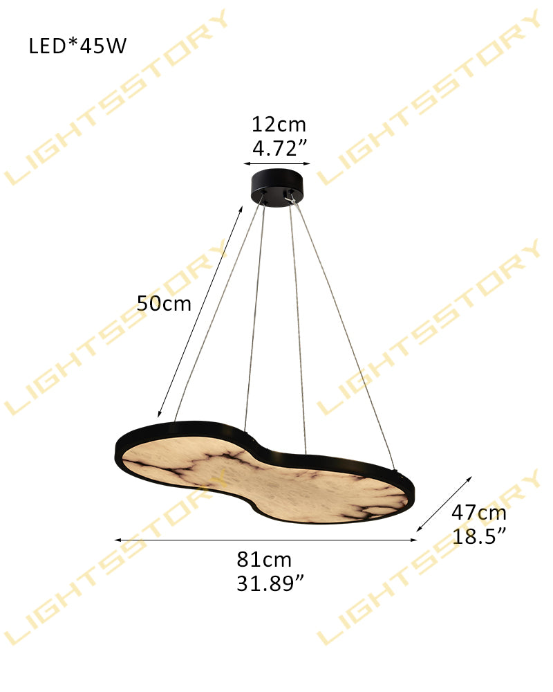 Alabaster Fabula Organic Cloud Panel Geometric Pendant Light Chandelier - Natural Spanish Alabaster Panel, Serene Black Trim - Kitchen Islands & Dining Rooms
