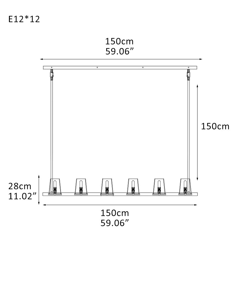 12-light Pauillac Brass/Black Linear Clear Glass Chandelier 49" 60" for dining room